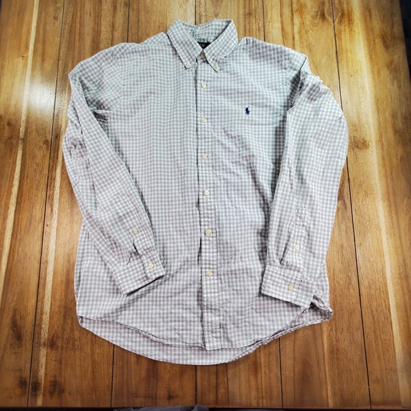 Polo Ralph Lauren Button Down Shirt Mens Large Grey Gingham Classic Fit Cotton - Picture 3 of 8